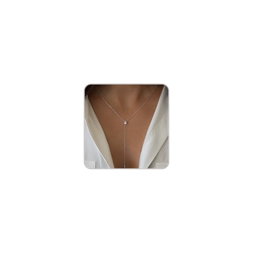 Fglqfam Lariat Necklace for Women Dainty Long Necklaces 14k Gold/Silver Plated Y-Shaped Drop Chain Necklace Simple Layered Necklaces Trendy Jewelry Gifts