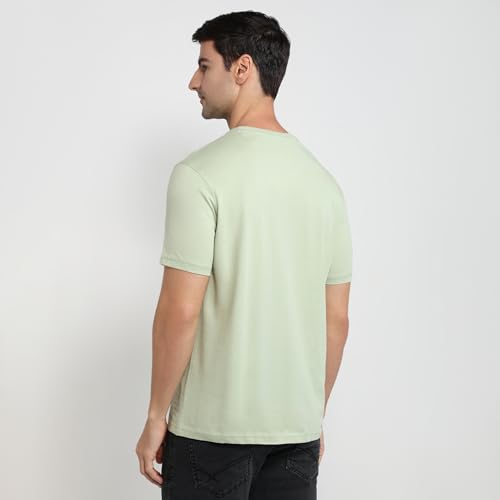 Image of Raymond Men Regular Fit Solid Pattern Pure Cotton Crew Neck Half Sleeve Casual T-Shirt