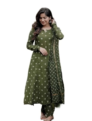 Image of KLOSIA Women's Printed Anarkali Kurta and Pant with Dupatta Set