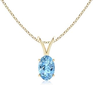 Angara Natural Prong-Set Oval Aquamarine V-Bale Solitaire Pendant/Necklace in Sterling Silver/14K Solid Gold/Platinum for ...