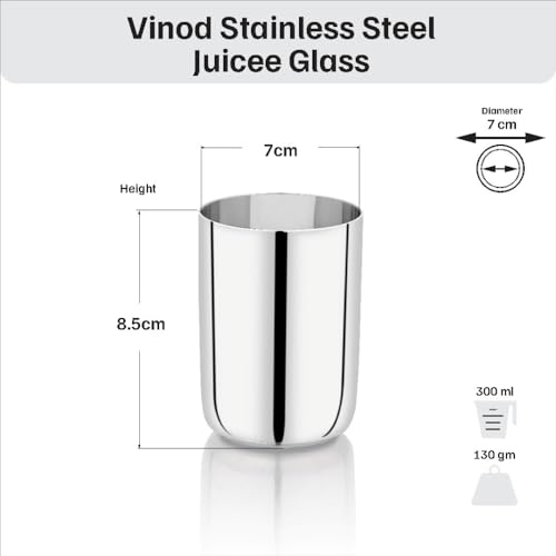 Image of Vinod Stainless Steel Juicee Glass - Six Glasses in one Box (250 ml)