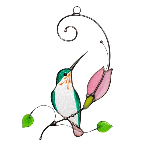 Hummingbird Cardinal Birds Stained Glass Suncatcher Genuine Stained Glass Window Hangings...