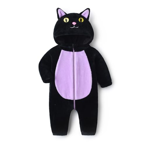 LYSINK Toddler Baby Black Cat Halloween Animal Jumpsuit Long Sleeve Hooded Zipper Snowsuit Infant Warm Fall Winter Clothes (Ba Purple 6-9 Months)