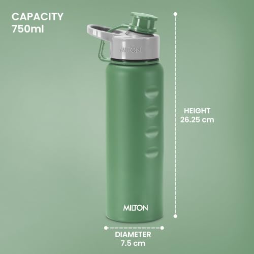 Image of MILTON Gripper 750 Stainless Steel Water Bottle, 750 ml, Green | Leak Proof | Easy Grip | Light Weight | Easy to Carry