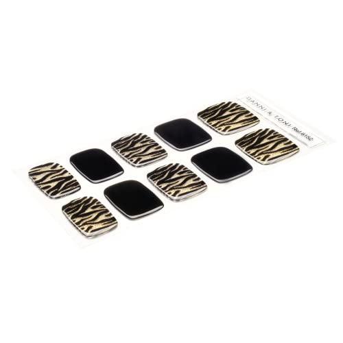 Danni & Toni Semi Cured Gel Toeail Strips (Moonlight Tiger) Black Gold Glitters Gel Nail Stickers Leopard Print Toenail Stickers (37 Stickers) #TOP3