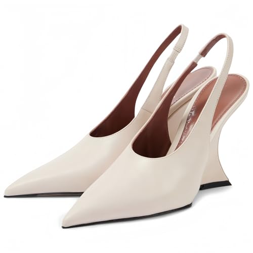 Pointed Toe Slingback Wedge Heels for Women – 4.1 Inch High Heels Pumps for Party Wedding Evening Dress