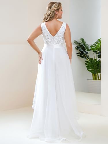 Ever-Pretty Women's Summer Casual Sleeveless V Neck Tulle High Low Plus Size Bridal Wedding Gowns for Curvy Women2