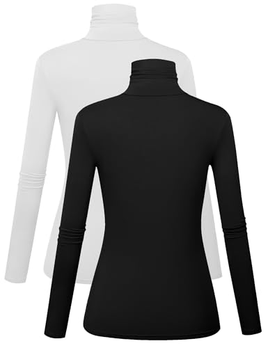 Image of Kindcall Turtle Necks for Womens Black Long Sleeve Shirt Thermal Mock Turtleneck for Women Fall Fashion 2023 (Black+White Medium)