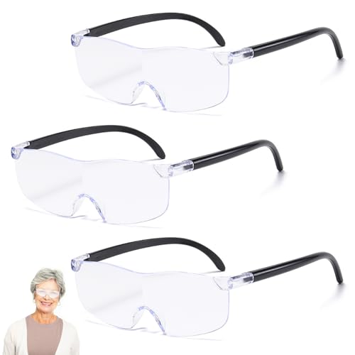 3 Pièces Lunette Anti Lumiere Bleue Lunette Loupe à 150%、200%、300% Blue Light Glasses Loupe Grossissante,Aide à la Lecture pour Personnes Âgées,Lunettes de Lecture pour Le Travail Rapproché (Noir)