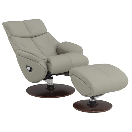 Sillón tapizado de cuero gris con otomán marrón miniatura 7