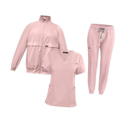 Uniforme scrub femme ensemble veste et pantalon bleu médical en polyester avec poches pratiques
