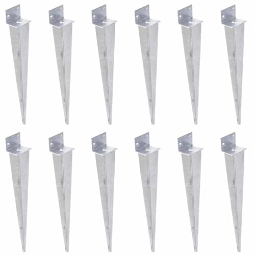 Aqbau 12er Set Pfostenträger L 40 x 500 mm – Einschlaghülse feuerverzinkt – Bodenhülse für Holzpfosten – Einschlagbodenhülse Erdspieß für Zaun, Carport, Pergola, Gartenbau
