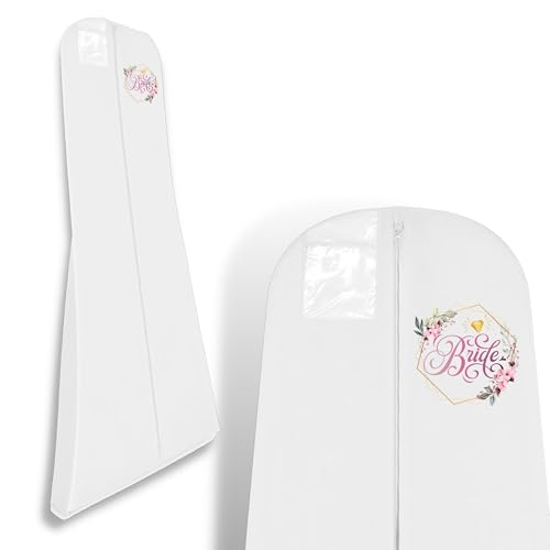 Hoesh UK Bridal Gown Garment Bag - Printed Wedding Dress Bag | Long Dress Covers for Bride & Bridesmaids | Breathable Clothes Bag for Storage & Travel (Blooming Bride)