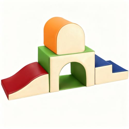 Image of Sumbababy Toddler Climbing Foam Blocks: 4 PCS Indoor Play Gym with Slide and Stairs - Soft Playground Set for Kids - Includes Tunnel for Fun Climbers