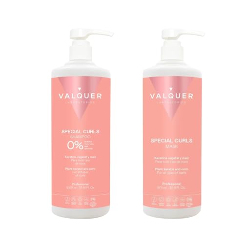VALQUER Pack Método Curly Zero para Cabello Rizado Champú 1 L + Mascarilla 975 ml | Control del Frizz, Hidratación y Suavidad | Rizos Definidos con Keratina Vegetal y Maíz | Vegano