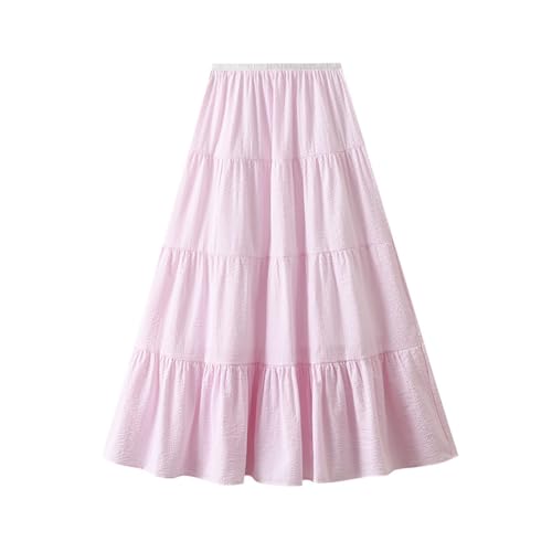 Women's Pleated A-Line High Waist Swing Flare Midi Skirt for Women Sweet A-Line Flare Dress with Adjustable Waistband, Pink