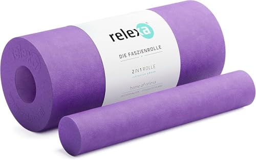 relexa 2in1 Faszienrolle, 2-teiliges Selbstmassagegerät mit herausnehmbarem Kern, mittlere Härte, Ganzkörper Foam Roller, inkl. Faszien-eBook, 35 x 14 cm (L x Ø), in Lila