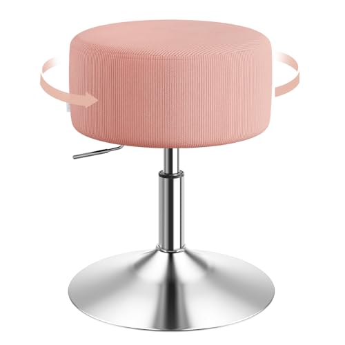 WOLTU Schminktisch Hocker, Schminkstuhl, Barhocker Rund, Höhenverstellbar, 360° Drehbar mit Verdickter Polsterung, Cord Bequemstuhl für Schminktisch, Schlafzimmer, Esszimmer, Rosa, BH409rs-1
