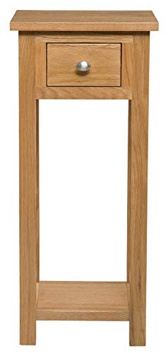 Hallowood Furniture Waverly Oak Tall Side Table with Drawer and Shelf, Solid Wooden Small Console Table in Light Oak Finish, Lamp, Telephone, Tall Plant Stand for Hallway & Living Room