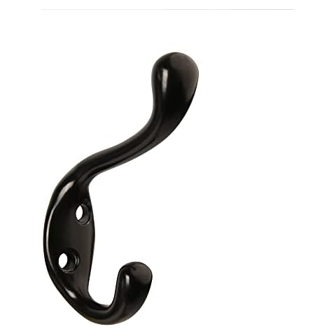 HASWARE 6 PCS Double Prong Robe Hook, Dual Coat Hooks Antique Wall Mounted Hooks Robe Vintage Hooks Hangers Heavy Duty with 12 Pieces Screws for Coats Hat Clothes Hanger Towel Keys (Black) Cover
