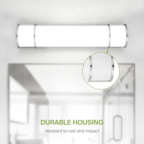 Image of ASD LED 24 inch Vanity Flush Mount Light Fixture, Linear Bathroom Lighting Bar | 3CCT, Dimmable, ETL Listed | 25W 2600LM 3000-5000K 100-277V | Long Tube Bath Wall Sconce Over Mirror | Nickel, 4 Pack