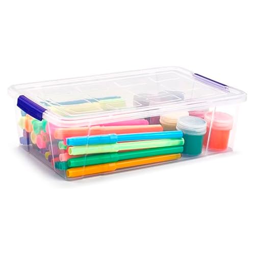 Acan Tradineur   Caja de almacenaje de plástico transparente 2 litros, minicaja de ordenación apilable con tapa 7,5 x 25,5 x 16,8 cm, cierre a presión, almacenamiento de oficina, hogar