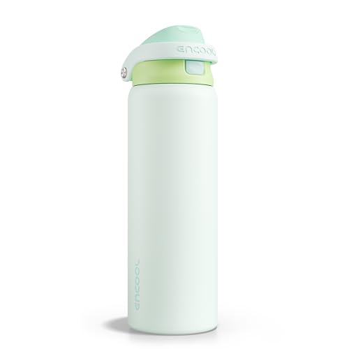 Image of ENCOOL Leakproof Insulated Water Bottle with Straw Dual-Sip Water Bottle Bag-Safe Design for Work, Commute & Gym - Keeps Drinks Cold All Day, 32 oz, Lime White