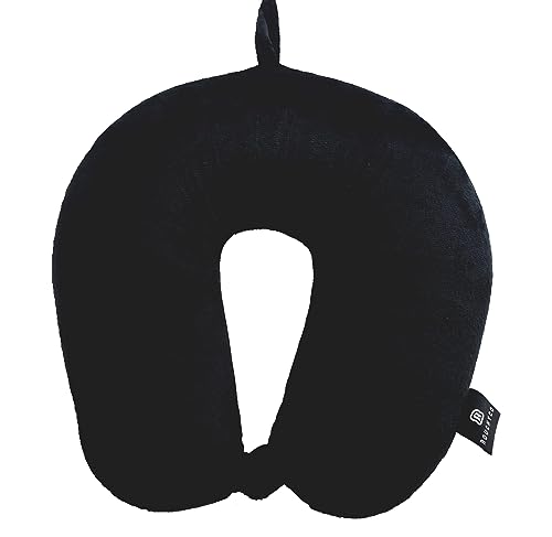 ROUCHYCO- Adult Neck Pillow for Travel, 100% Microbead filling, Comfortable Head Rest Support for Cars Trains Flights Office Home, Supportive Cushion for Sleep (Black)