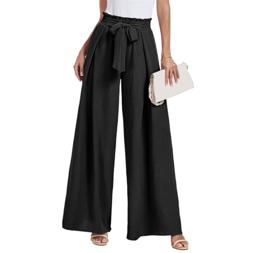 Women's Wide Leg Lounge Pants High Waisted Palazzo Pants Flowy Tie Knot Trousers for Women Casual Loose Pant Pockets