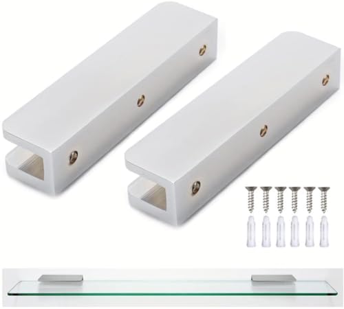 Glass Clamps 12Pcs Aluminum Alloy Glass Shelf Bracket Adjustable Glass Clamp Holders For 8-10mm, Wall Mounted Glass Shelf Support For Glass And Wooden