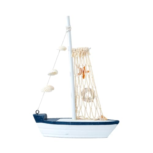 Image of Wooden Decorative Sailboat Nautical Model Showpiece - 15x4x22 cm | Miniature Sailing Boat Showpiece for Home Decor, Living Room, Office & Table Desk Decoration | Dark Blue Border-Donut Tube