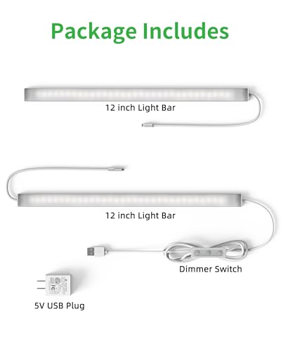 Image of Plug-in Under Cabinet Lighting, Dimmable Under Counter Lights for Kitchen, 2pcs 12 Inch, Natural White 4500K Linkable Wired Closet Light, Indoor USB Led Lights Bar for Desk,Sink,Workbench