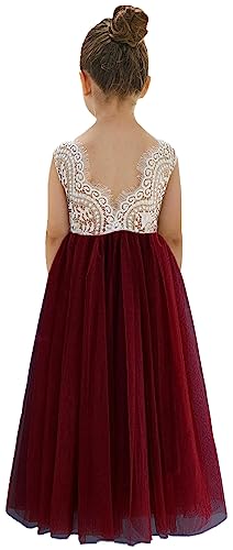 Image of 2Bunnies Girl Peony Lace Back A-Line Straight Tutu Tulle Party Flower Girl Dress
