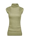 v28 Women Sleeveless High Neck Turtleneck Stretchable Knit Sweater Top (Medium, Softgrass)