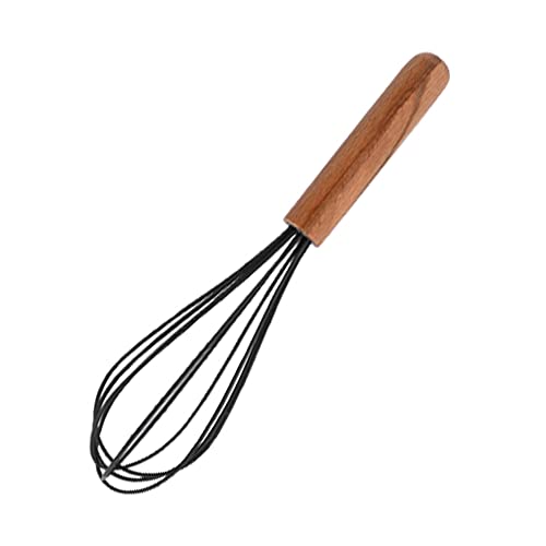 BRIIEC 1pcs Black Silicone Balloon Whisk,Heat Resistant Non Scratch Coated Kitchen Whisk with Wooden Handle for Blending Whisking Beating Stirring Cooking Backing