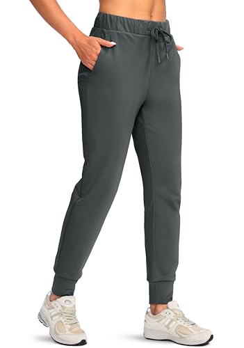 Image of Viodia Women's Fleece Lined Joggers Thermal Winter Sweatpants Waterproof Cold Weather Pants for Hiking Travel Running Dark Grey