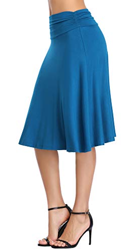 Image of Urban CoCo Women's Ruched High Waist Knee Length Jersey A-Line Stretchy Flared Casual Skirt