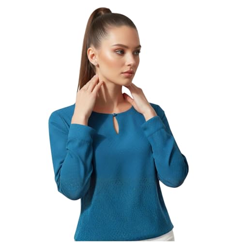 Image of BLACKSMITH Long Sleeve Key Hole Neck Formal Office Shirt for Women | Women Stylish Western Tops