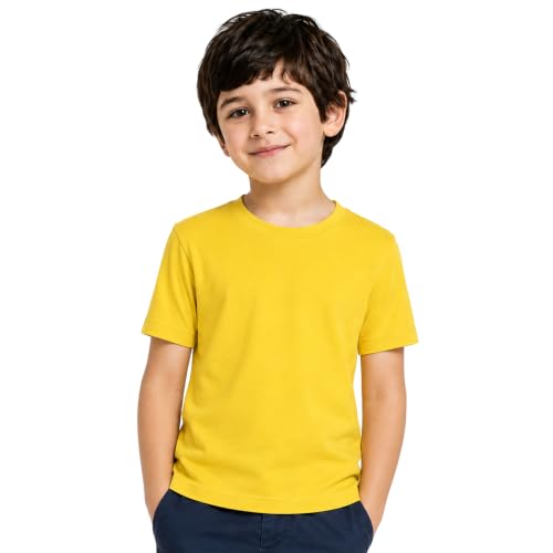 Image of Kids Round Neck Boys Tshirt | Short Sleeves | Natural Organic 100% Cotton Soft Comfortable Fabric | School Plain Color Original Branded Half Sleeve | T-Shirt for Boy Kid | Sleepwear Everyday Casual