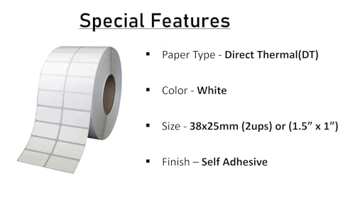 Image of BlackDreams Direct Thermal Label roll 38x25mm 2ups Without Gap 4000 /roll for All Barcode Printer(no Ribbon Required) (Pack of 9)