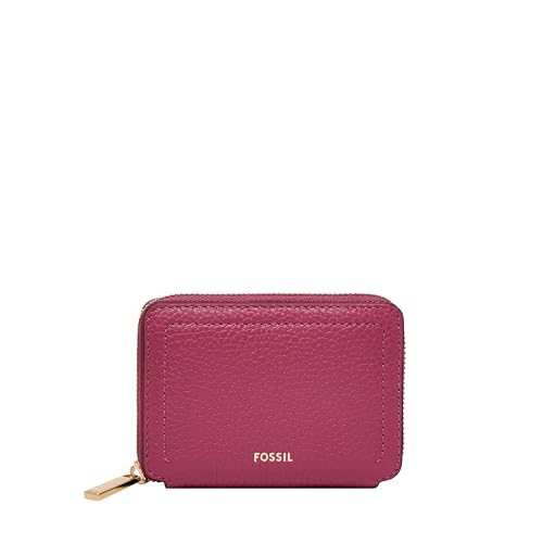 Image of Fossil Women's Logan RFID-Blocking Leather Zip Around Card Case Wallet with Keychain