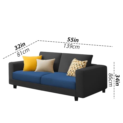 Image of Galib 3+2 Seater Sofa Set for Living Room (Blue Black Fabric) Premium Fabric Sofa Set