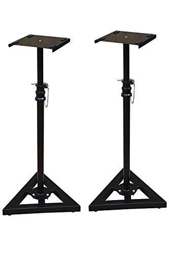Image of Studio Monitor Speaker Stands Pair. 40Kg Capacity per Stand. Adjustable Height 26 inch - 42 inch. Metal Constructed Stands Ideal for Surround Sound, Bookshelf and Monitoring Speakers