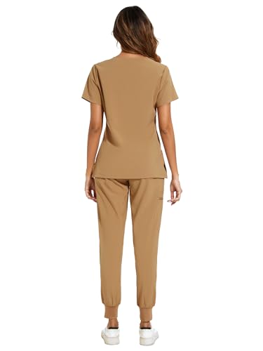 image for COZYFIT Scrubs for Women Set - Stretch V-Neck Scrub Top & Jogger Pant 