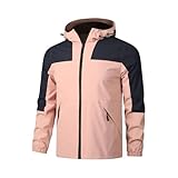 Men Jackets Fashion, Color Block Winter Windbreaker With Hooded Water Resistant Outdoor Raincoat For Hiking Travel Camping Jacket Mens Outerwear & Coats Blue (M, Pink)