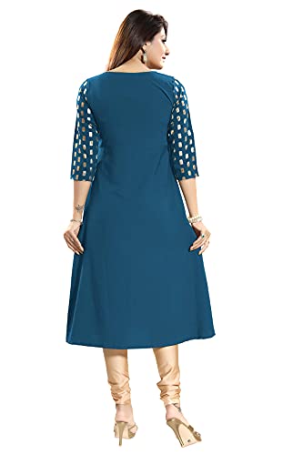 Image of Crepe Regular Kurta (Women Teal 4XL)