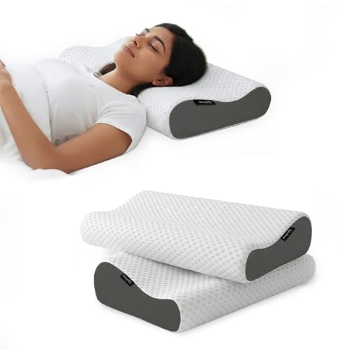 Image of Lifelong Memory Foam Cervical Pillow for Neck Support | Pack of 2 - Bed Pillow | Orthopedic Contour Foam Pillow for Neck Pain with Breathable Cover | Fits Side & Back Sleepers | Pain Relief for Adults