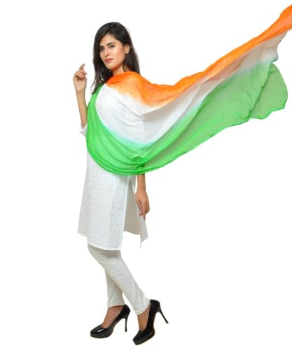 Kalakriti Women's Tie-Dye Chiffon Fabric Dupatta (Set of 2) Tricolour Tiranga chunni 2.25 mtr4
