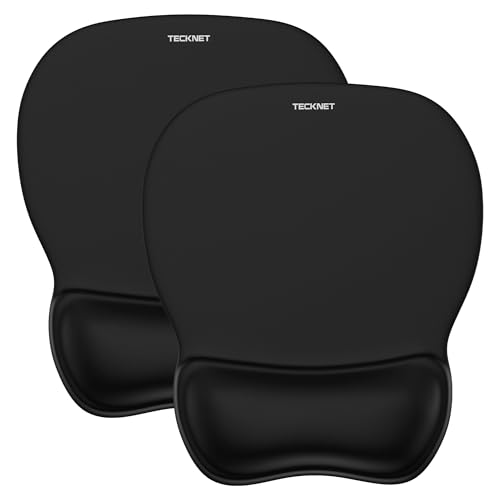 TECKNET Mouse Mat Wrist Support 2 Pack Gel Ergonomic Mouse Mats Waterproof Surface Mouse Pad Wrist Support with Non-Slip PU Base Comfort Mouse Wrist Rest for Computer Laptop Office and Home Black