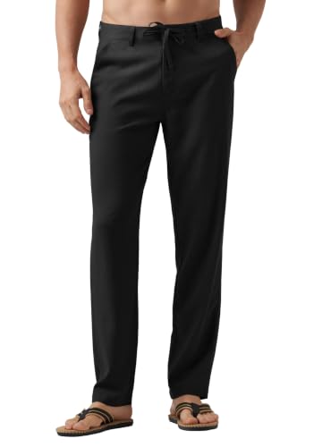 Image of Willit Men's Linen Pants Casual Lightweight Drawstring 29 inch 30 inch 32 inch